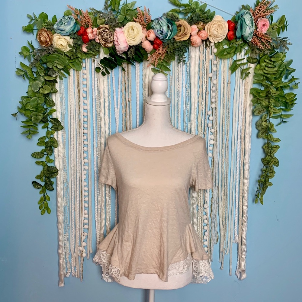 Free People Lace Trim Peplum Tee Medium